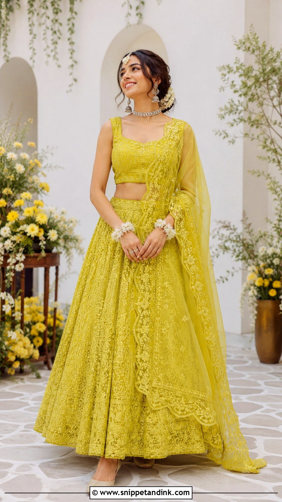 Yellow Chikankari Lehenga Haldi Outfit - Snippet and Ink - 20 Indian Bride Haldi Outfit Ideas