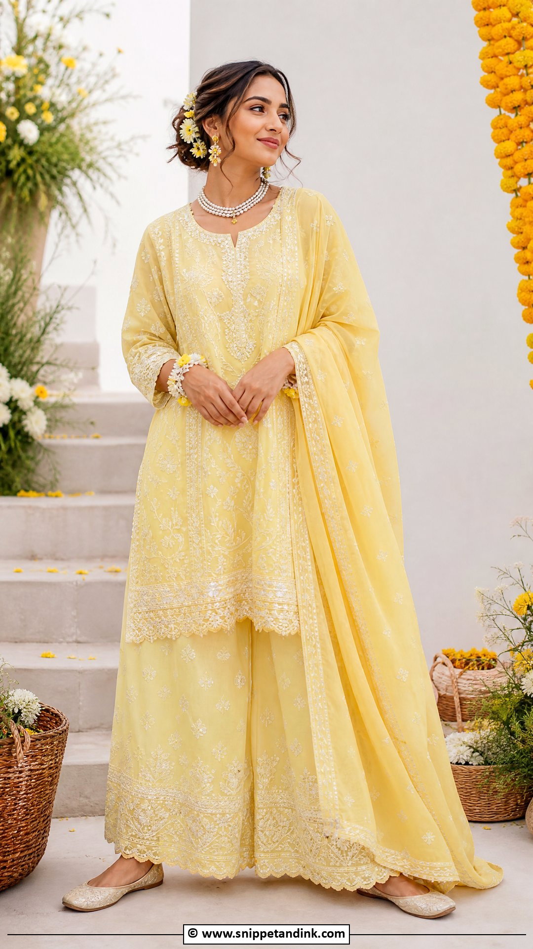 Yellow Chikankari Outfit For Haldi Bride - Snippet and Ink - 35 Haldi Outfit for Bride Ideas