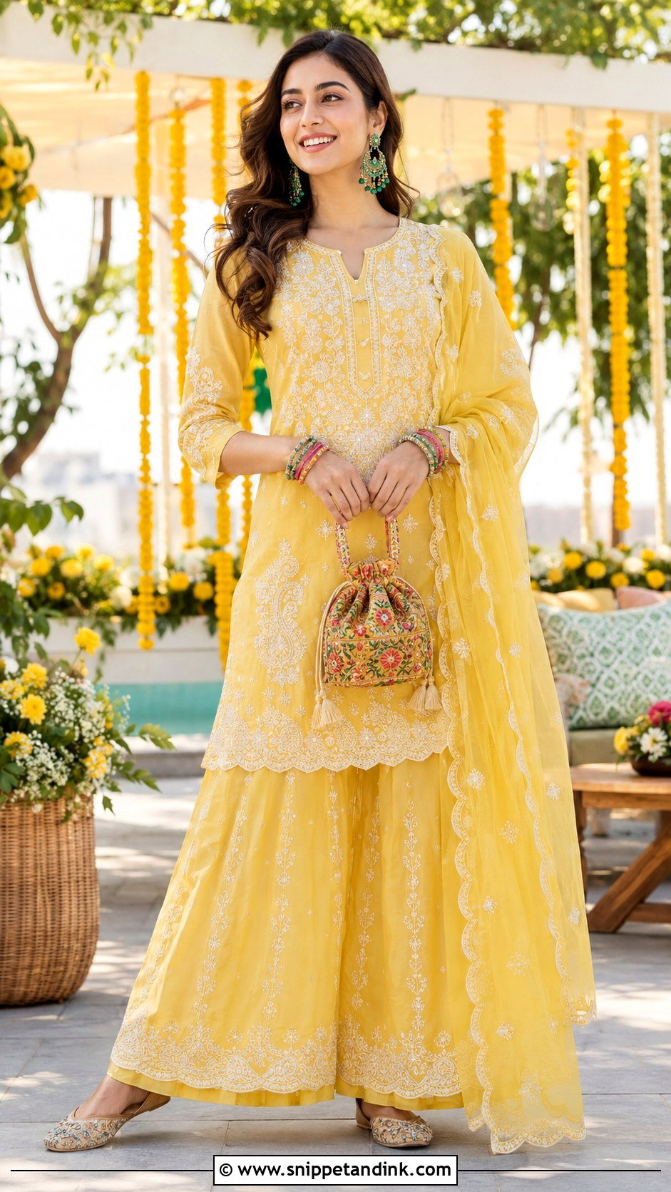 Yellow Chikankari Palazzo Mehendi Outfit - Snippet and Ink - 20 Mehendi Ceremony Outfit Ideas