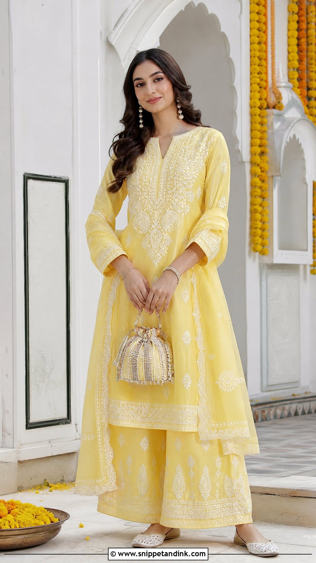 Yellow Chikankari Palazzo Suit for Haldi - Snippet and Ink - 20 Yellow Plazo Suit for Haldi Ideas