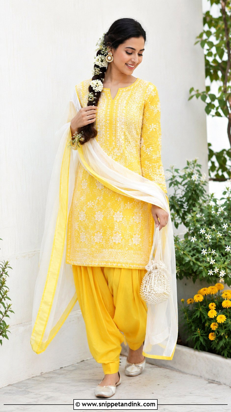 Yellow Chikankari Patiala Suit With White Accessories - Snippet and Ink - 20 Yellow Patiala Suit for Haldi Ideas