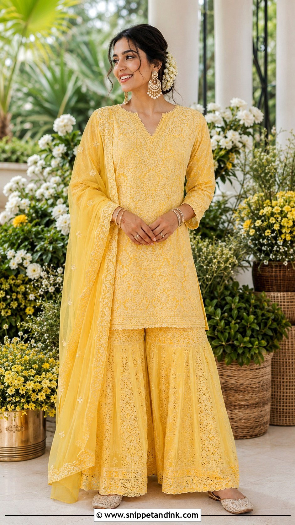 Yellow Chikankari Sharara Bride Haldi Outfit - Snippet and Ink - 20 Bride Haldi Outfit Ideas