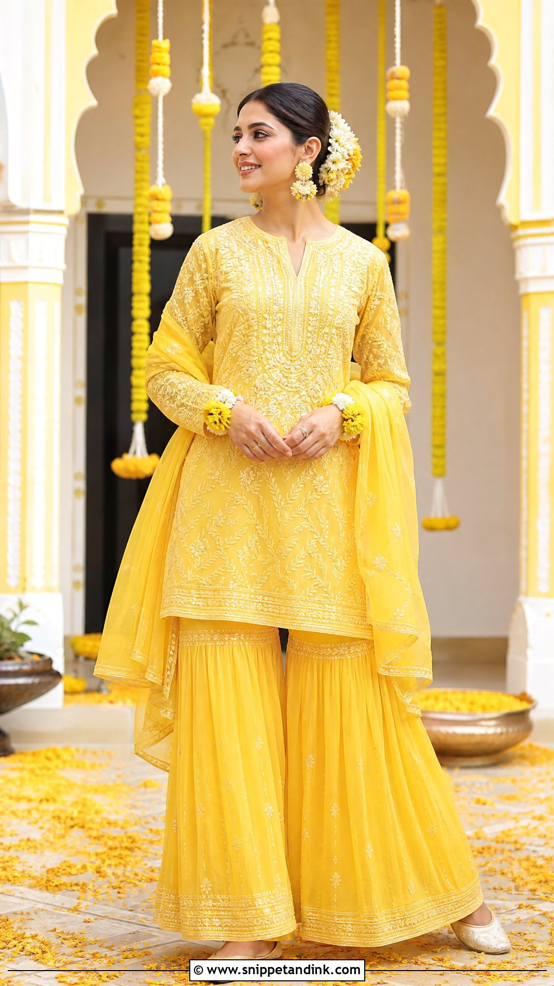 Yellow Chikankari Sharara for Haldi - Snippet and Ink - 20 Sharara for Haldi Ideas