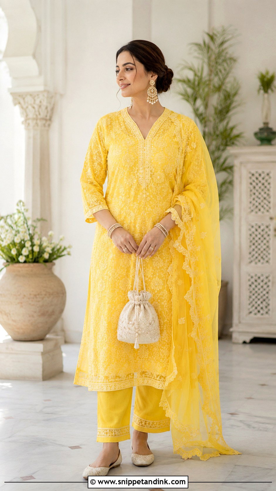 Yellow Chikankari Suit Haldi Outfit for Mom - Snippet and Ink - 20 Haldi Outfit for Mom Ideas