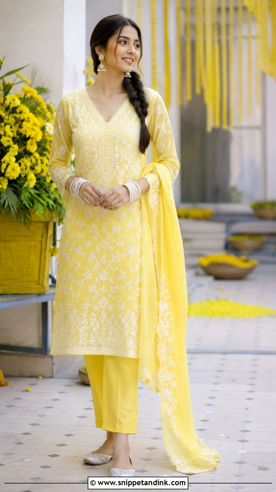Yellow Chikankari Suit Haldi Outfit - Snippet and Ink - 20 Haldi Ceremony Outfit for Girls Ideas