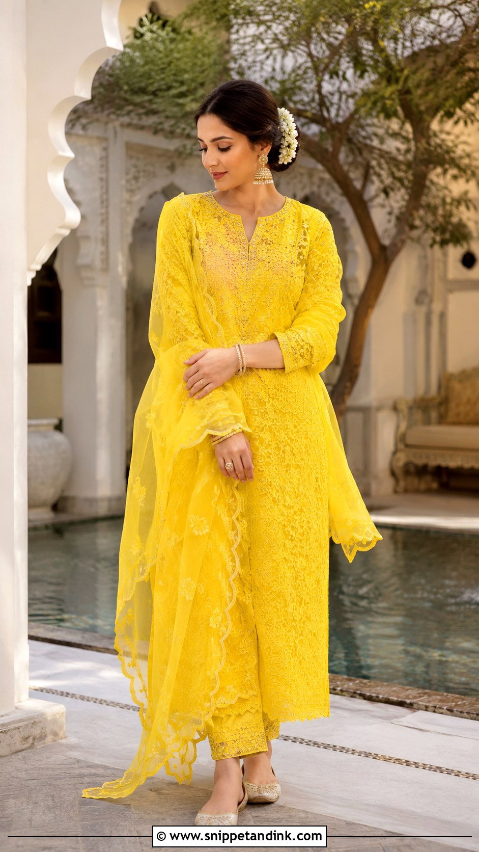 Yellow Chikankari Suit for Haldi - Snippet and Ink - 20 Haldi Theme Dress Ideas