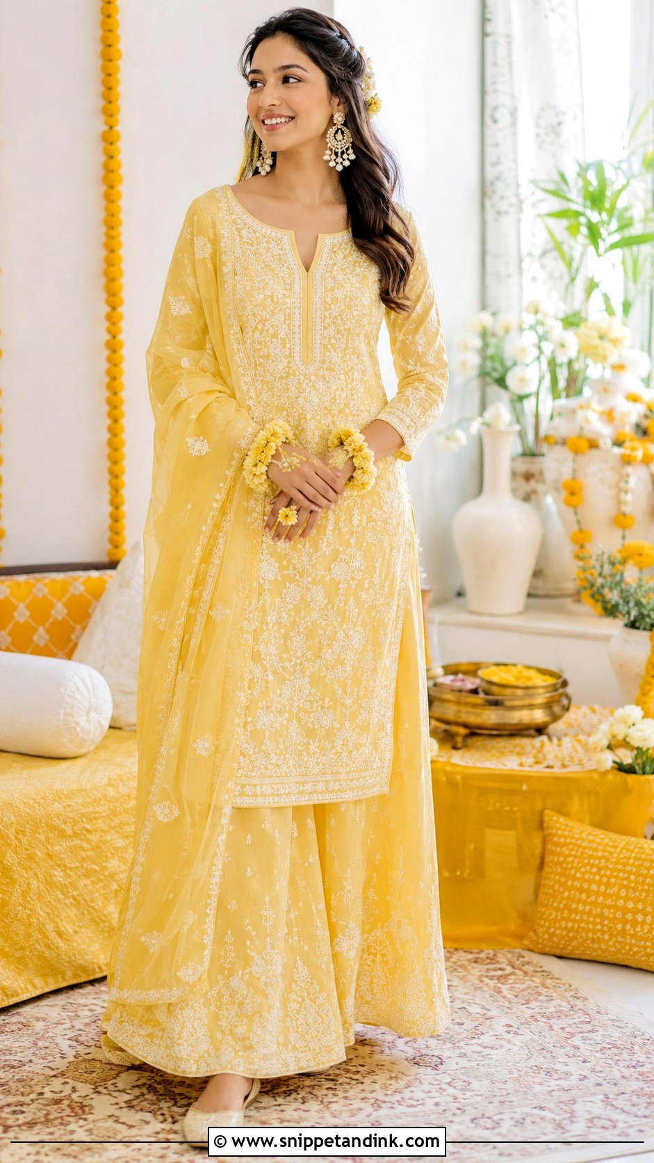 Yellow Chikankari Suit for Haldi - Snippet and Ink - 25 Yellow Haldi Outfit for Bride Ideas