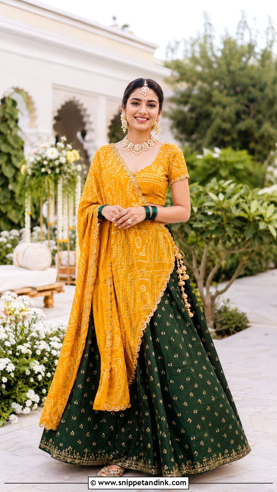 Yellow Chundadi With Green Wedding Lehenga - Snippet and Ink - 20 Chundadi Design for Marriage Ideas
