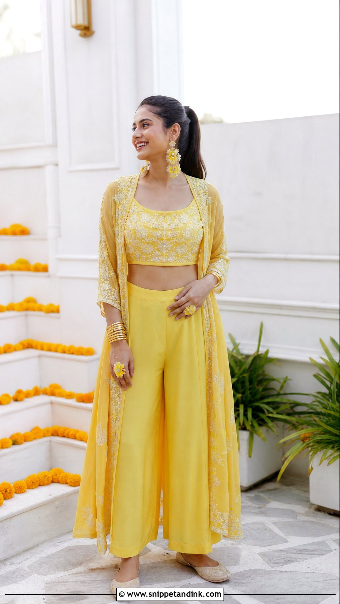 Yellow Co Ord Set Haldi Outfit - Snippet and Ink - 25 Simple Haldi Outfit for Bride Ideas