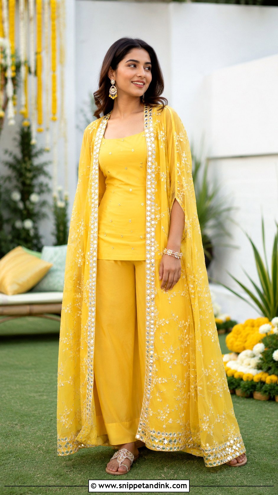 Yellow Co Ord Set With Cape - Snippet and Ink - 20 Yellow Haldi Ceremony Outfit for Sister Ideas
