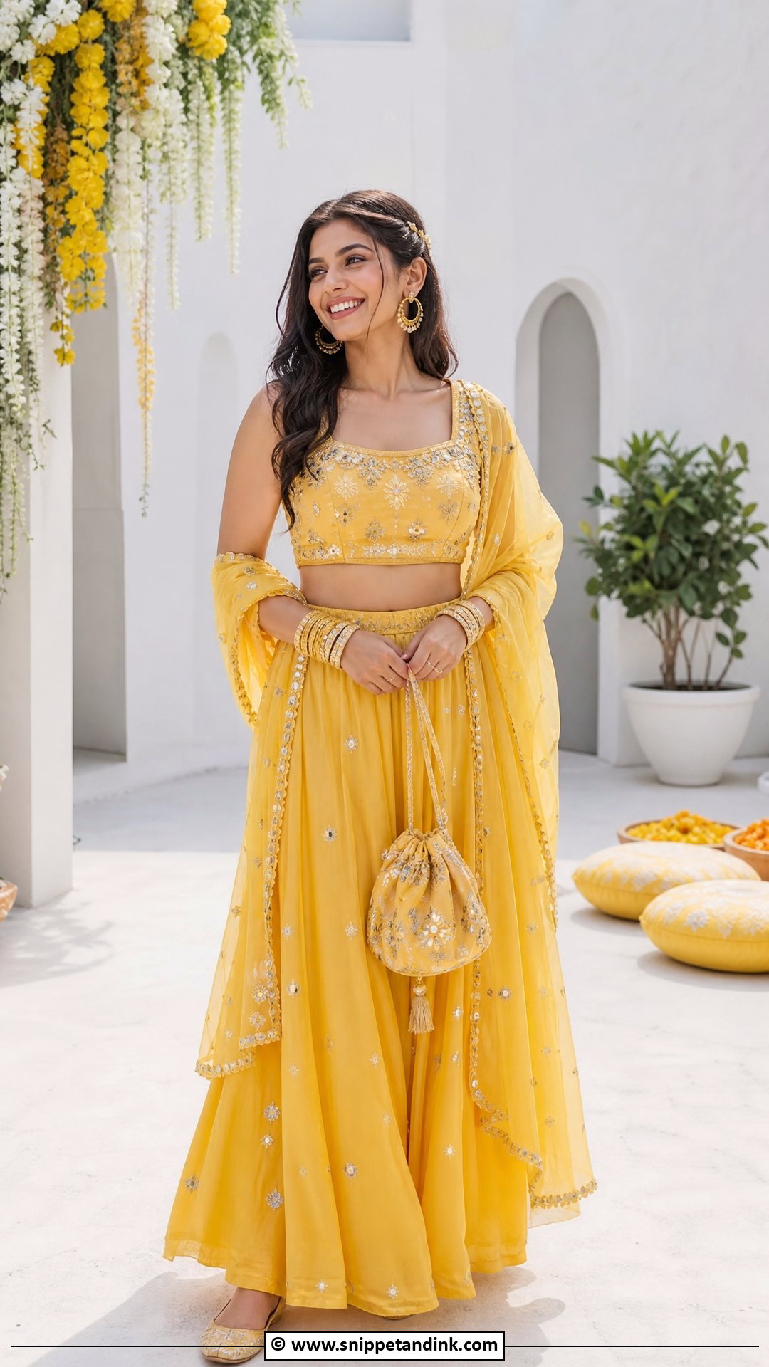 Yellow Co Ord Set With Dupatta - Snippet and Ink - 35 Mehndi Dress Ideas