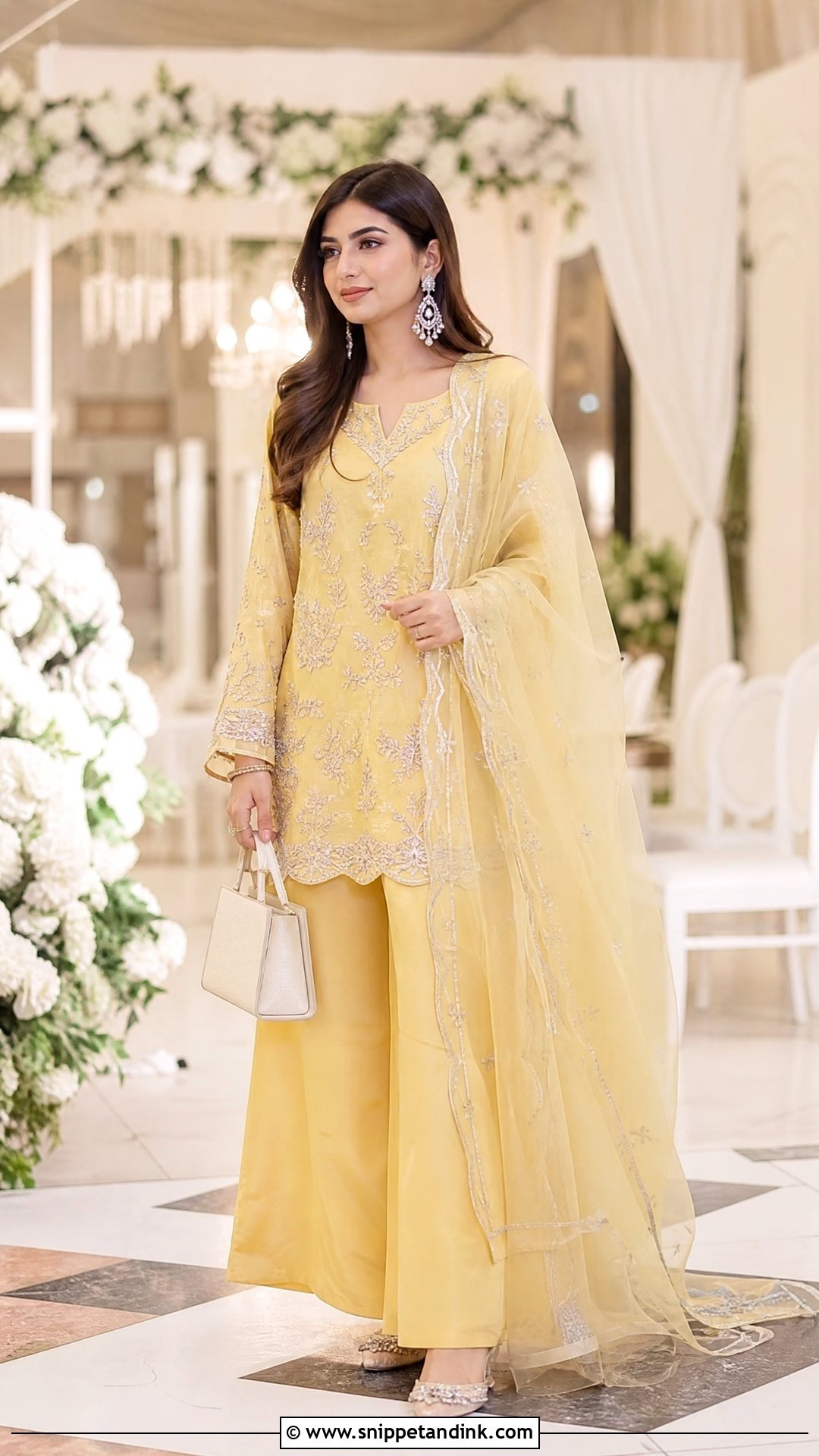 Yellow Co Ord Set With Organza Dupatta - Snippet and Ink - 20 Pakistani Haldi Outfit Ideas