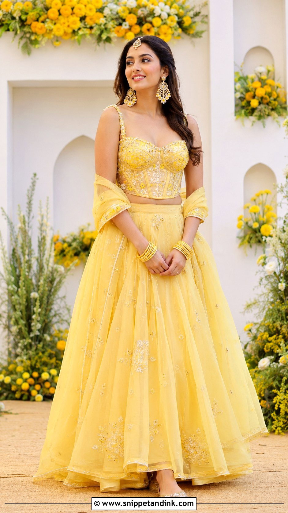 Yellow Corset Lehenga Haldi Outfit - Snippet and Ink - 20 Indian Bride Haldi Outfit Ideas
