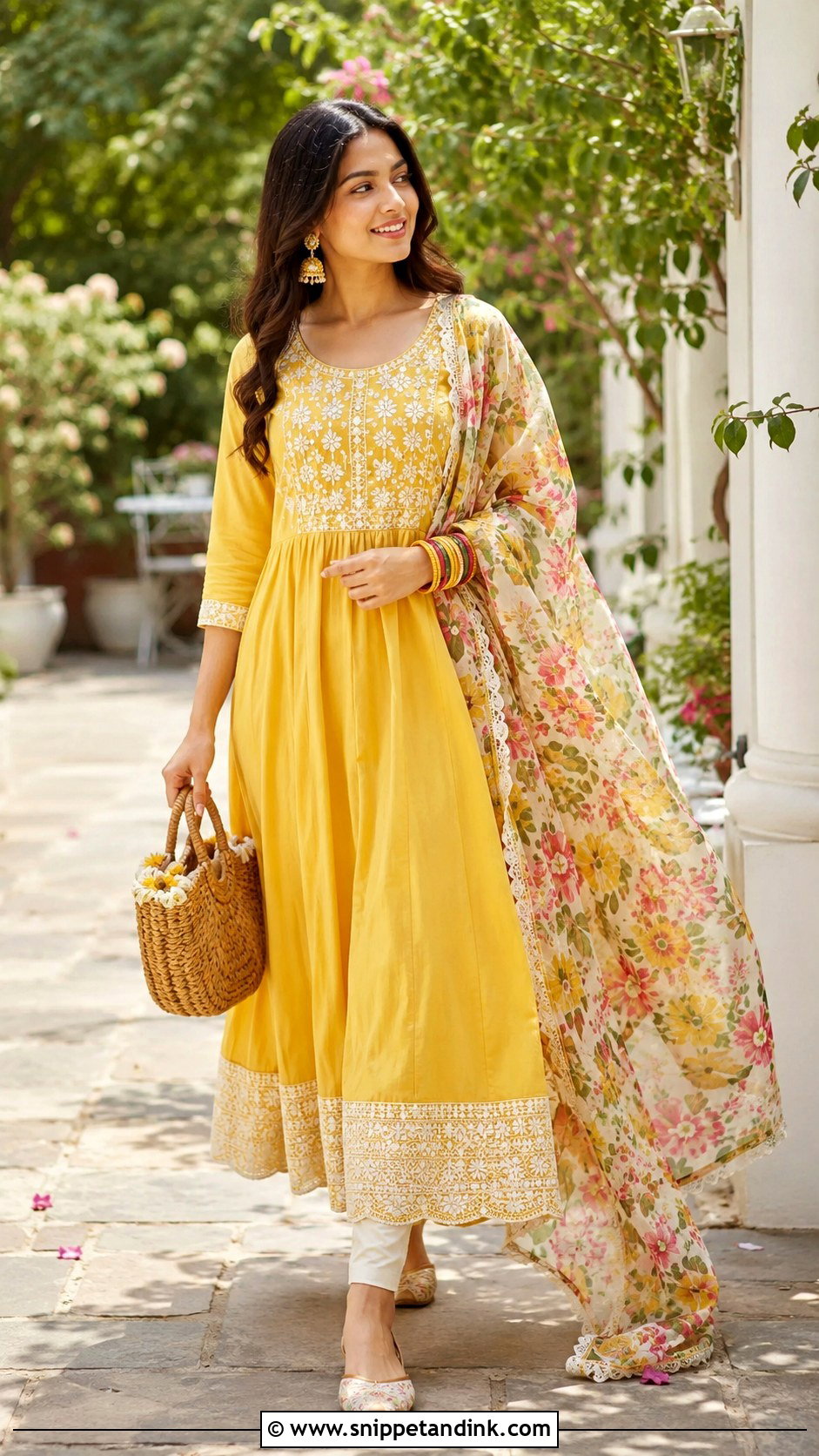 Yellow Cotton Anarkali With Floral Dupatta - Snippet and Ink - 20 Anarkali Dress with Dupatta Ideas