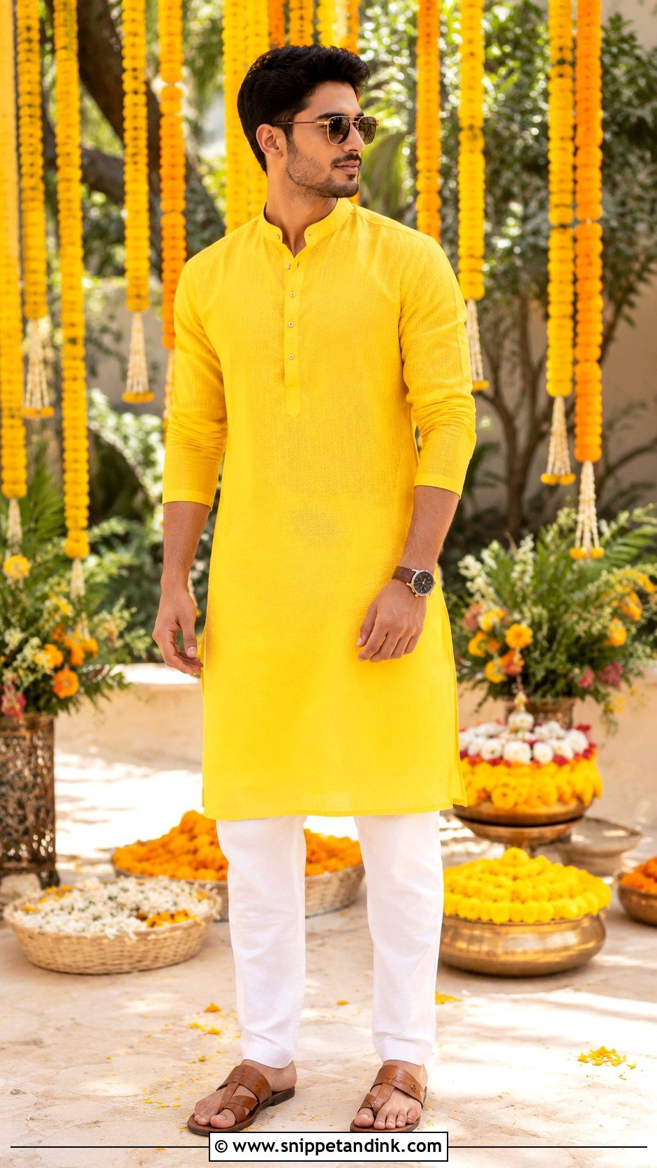 Yellow Cotton Haldi Kurta With White Pajama - Snippet and Ink - 20 Haldi Outfit for Bride Brother Ideas