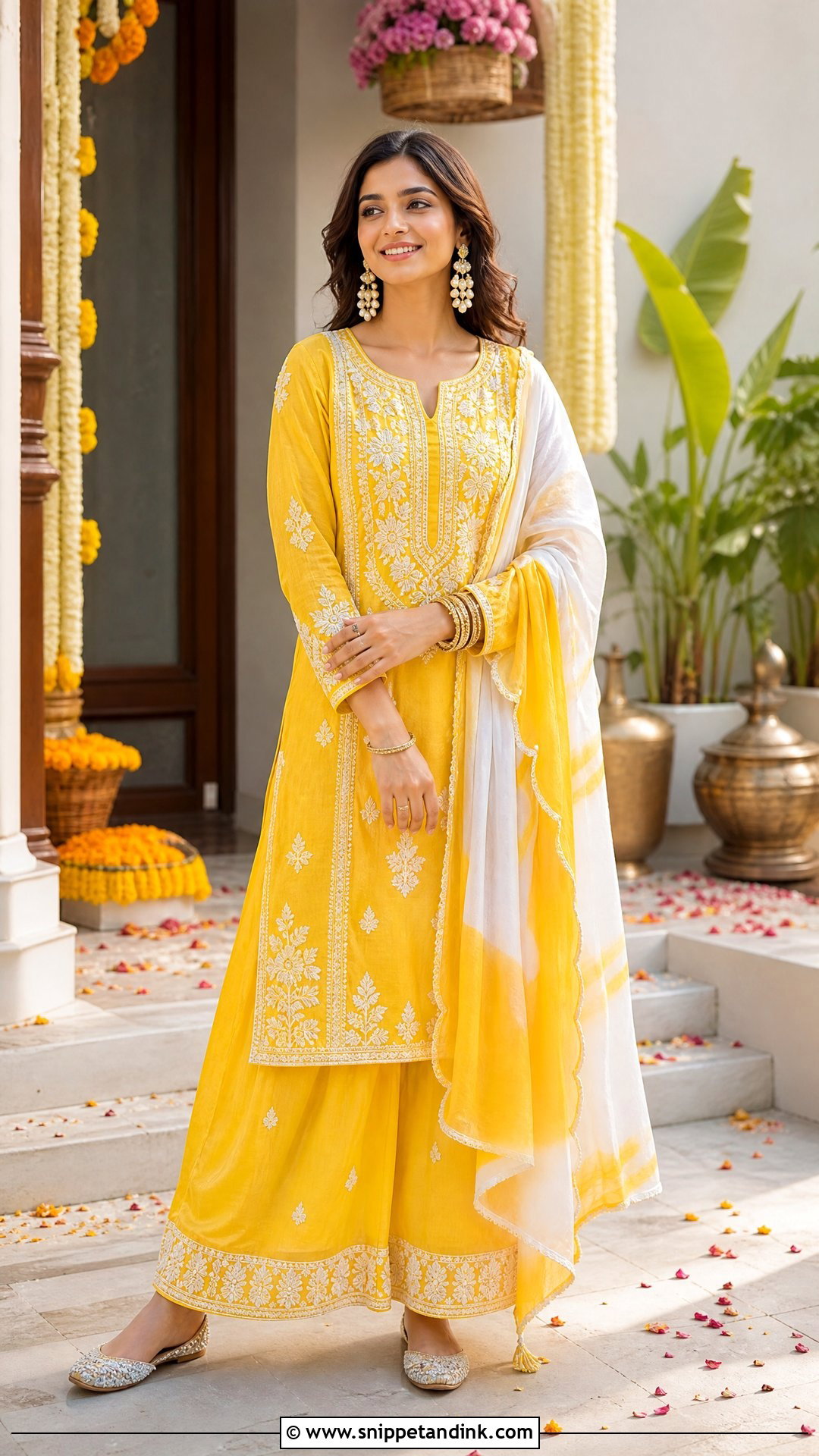 Yellow Cotton Kurta Palazzo Haldi Outfit - Snippet and Ink - 20 Simple Haldi Ceremony Outfit for Sister Ideas