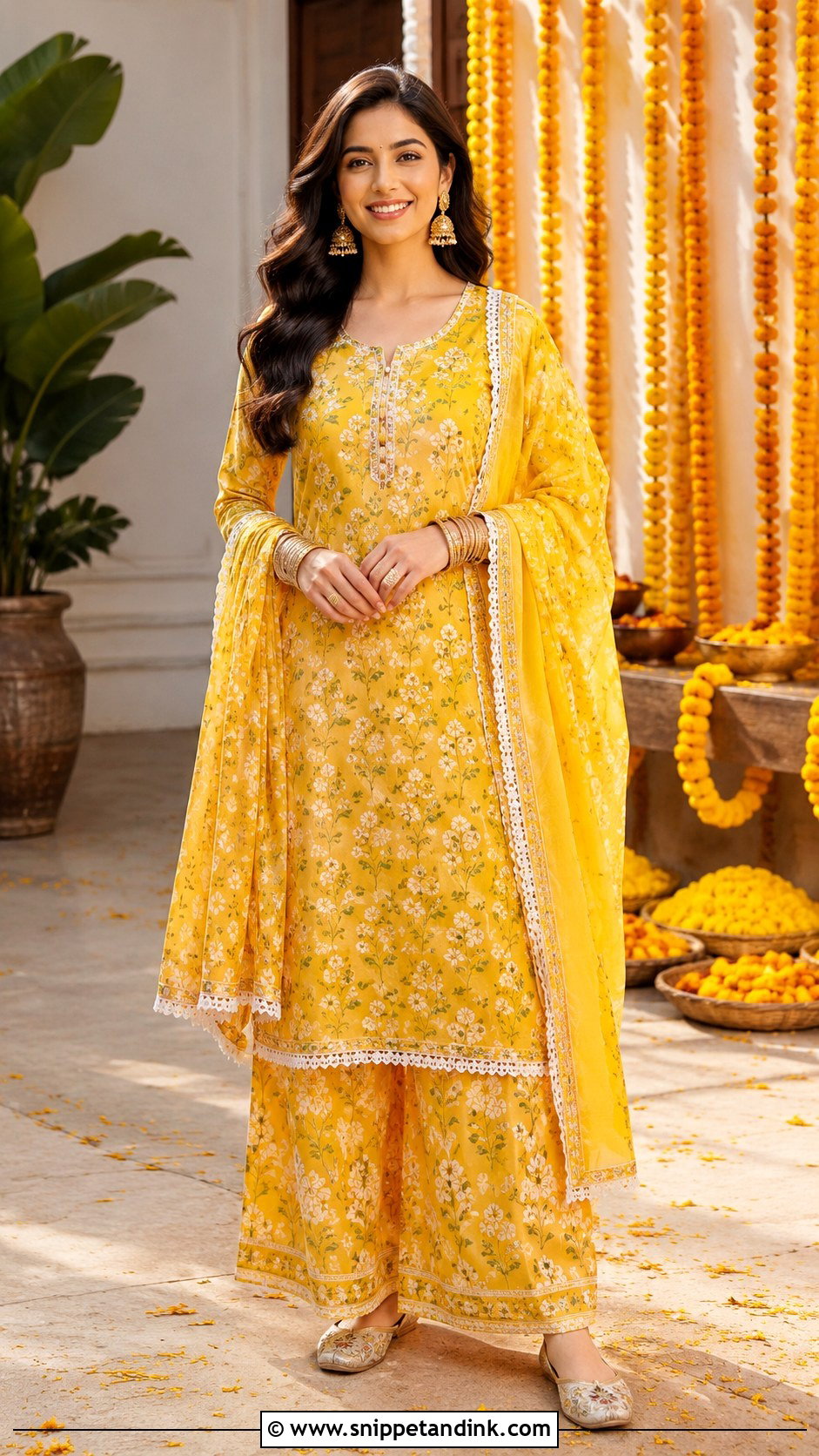 Yellow Cotton Kurta Palazzo Set for Haldi - Snippet and Ink - 20 Outfits for Haldi Ceremony