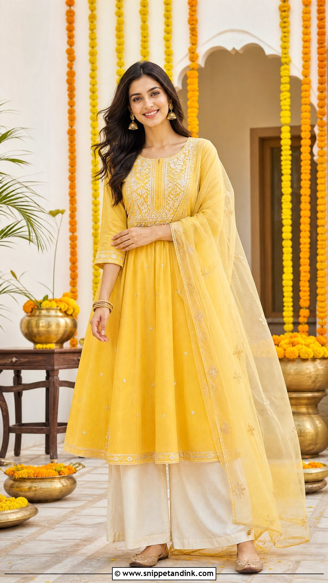 Yellow Cotton Kurta With Palazzo Pants - Snippet and Ink - 25 Simple Yellow Dress for Haldi Function Ideas