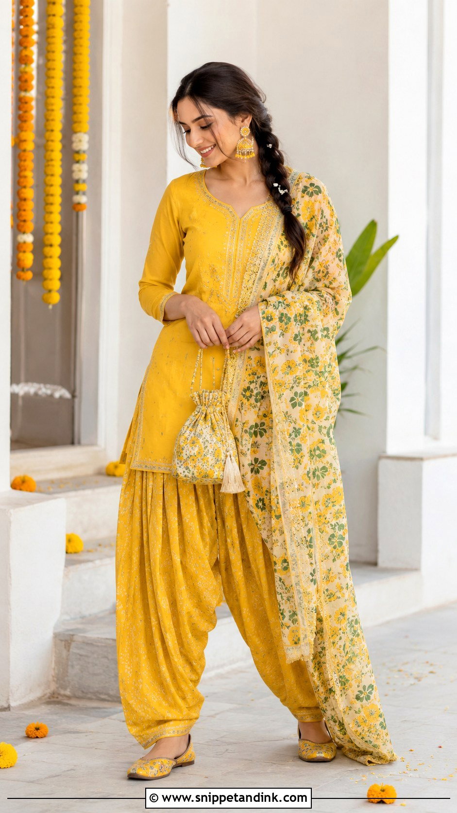 Yellow Cotton Patiala Suit With Printed Dupatta - Snippet and Ink - 20 Yellow Patiala Suit for Haldi Ideas