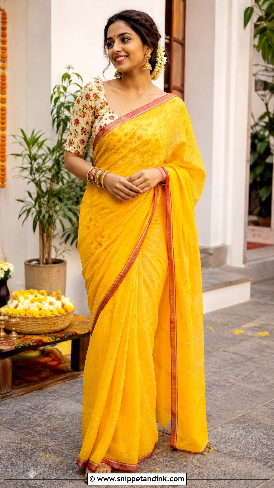 Yellow Cotton Saree Haldi Outfit - Snippet and Ink - 25 South Indian Haldi Outfit Ideas