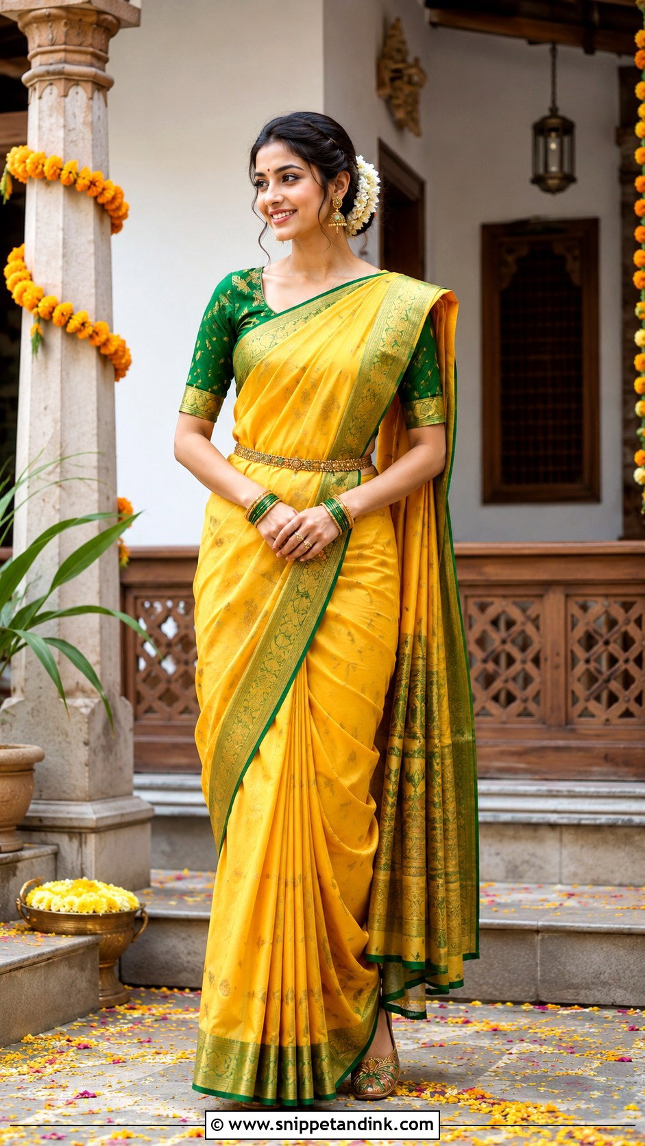 Yellow Cotton Silk Saree Haldi Outfit - Snippet and Ink - 20 Haldi Outfits Ideas