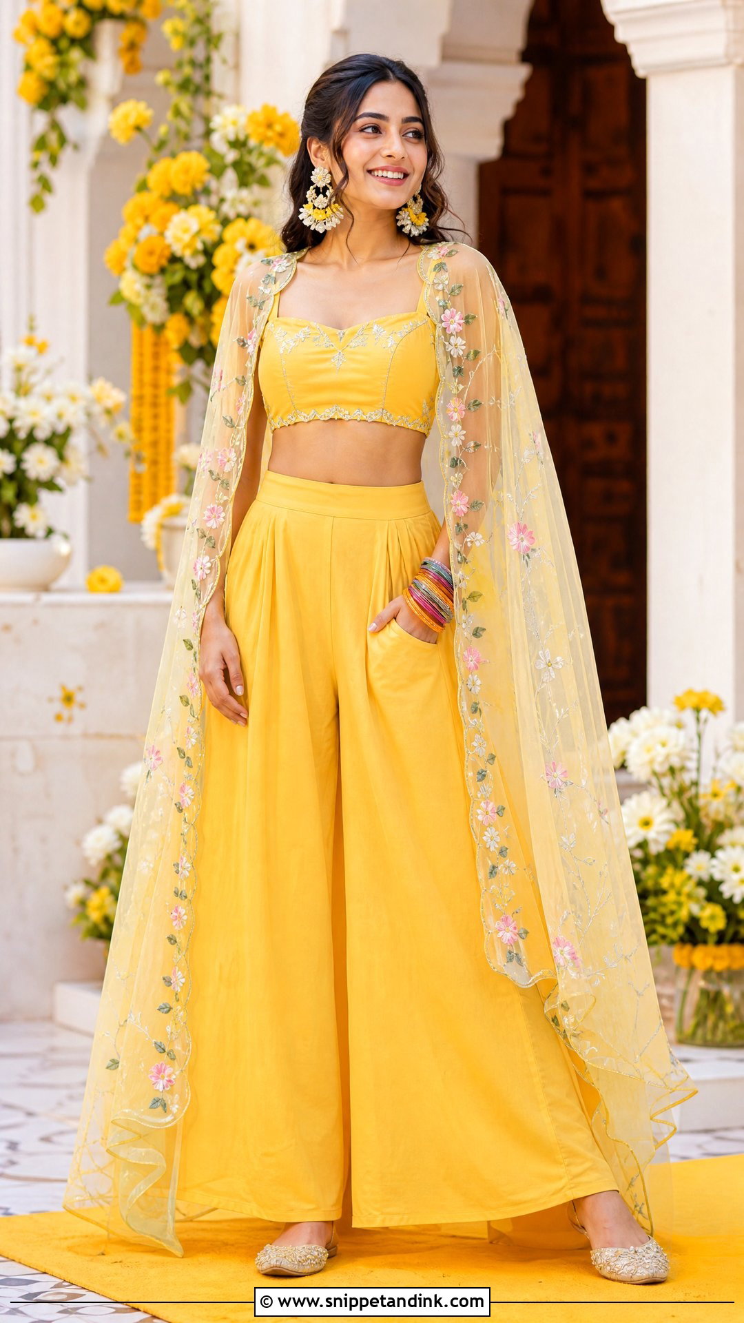 Yellow Crop Top And Palazzo Haldi Dress - Snippet and Ink - 20 Simple Haldi Dress Ideas for Sisters