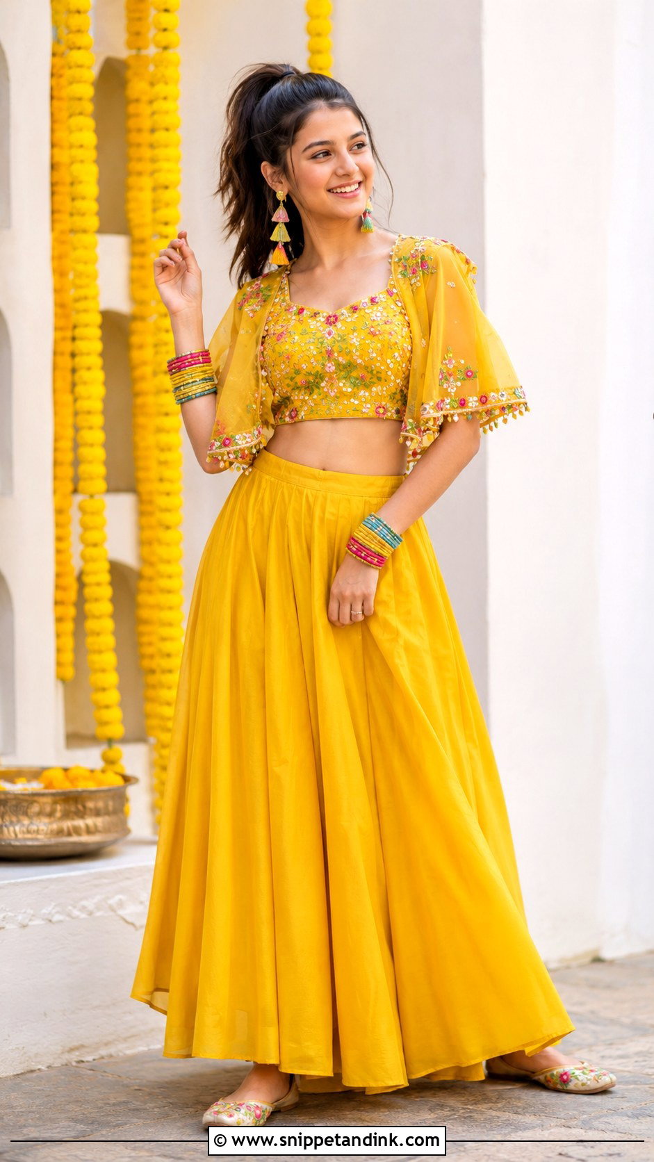 Yellow Crop Top And Skirt Haldi Outfit - Snippet and Ink - 20 Haldi Ceremony Outfit for Girls Ideas