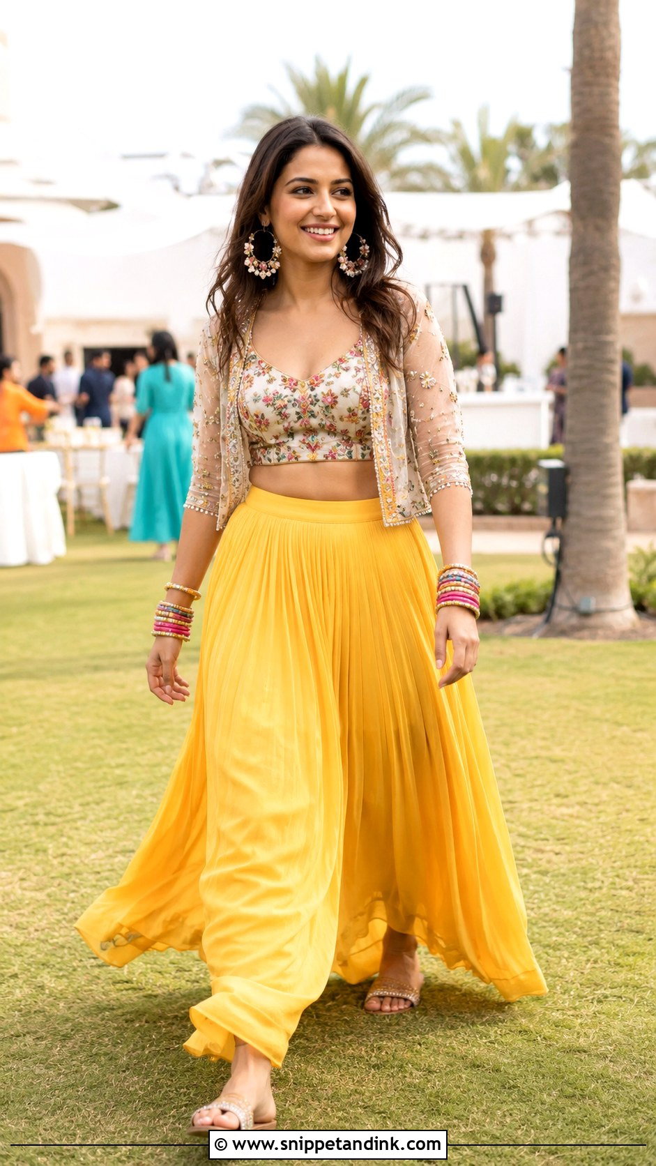 Yellow Crop Top And Skirt Haldi Outfit - Snippet and Ink - 20 Haldi Inspo Outfit Ideas
