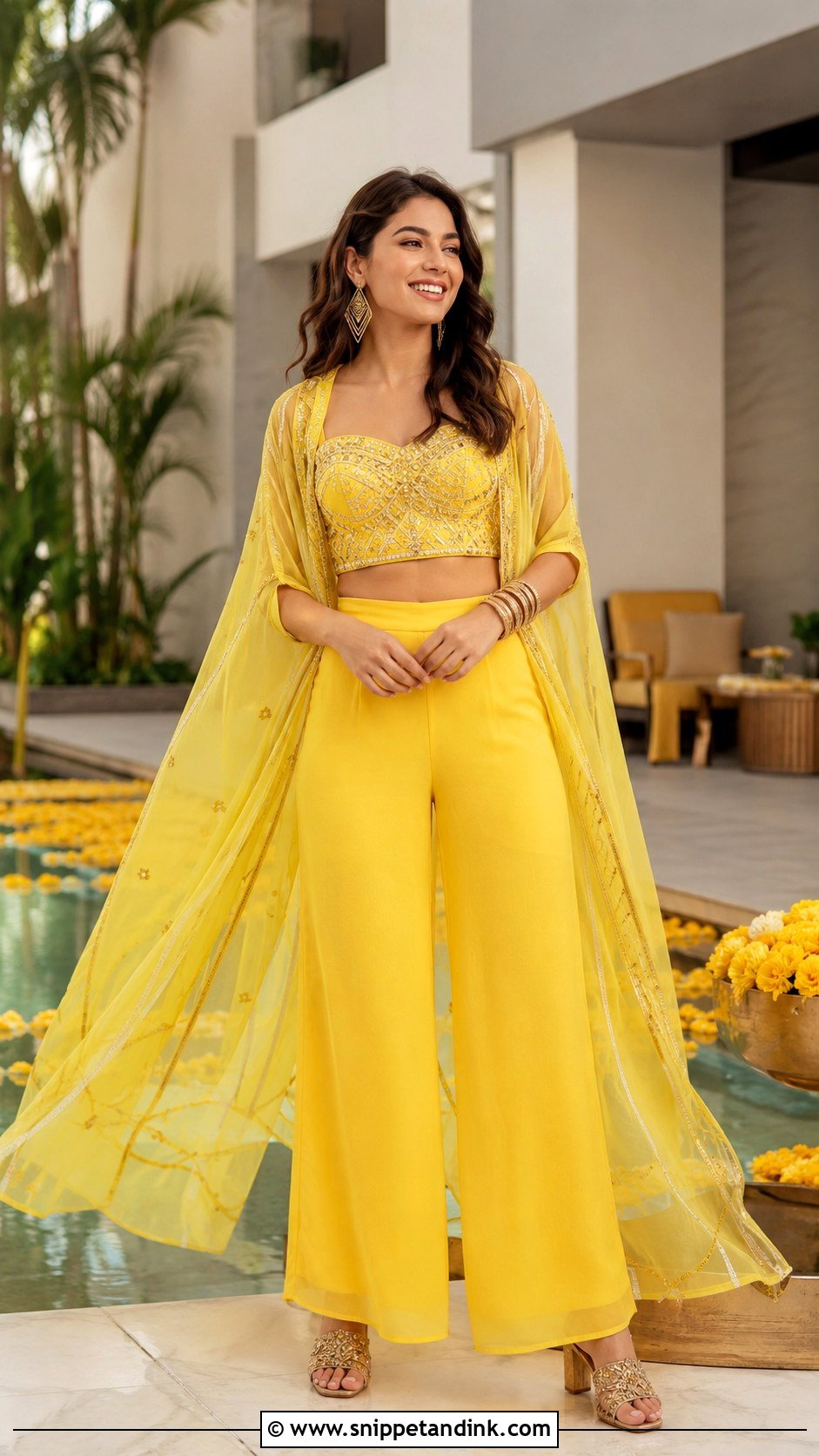 Yellow Crop Top and Palazzo Set - Snippet and Ink - 20 Yellow Haldi Ceremony Outfit for Sister Ideas