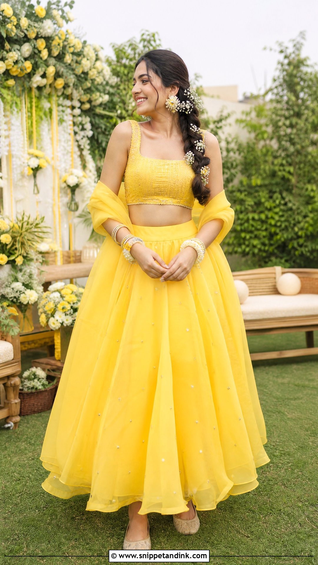 Yellow Crop Top and Skirt for Haldi - Snippet and Ink - 20 Yellow Colour Dress for Haldi Ideas