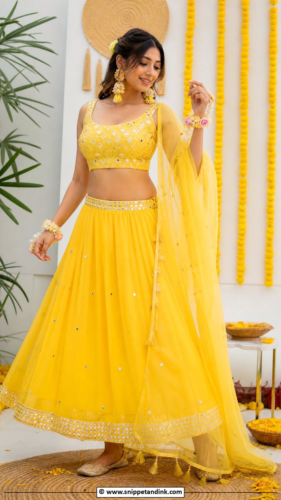 Yellow Crop Top and Skirt for Haldi Bride - Snippet and Ink - 35 Haldi Outfits for Bride