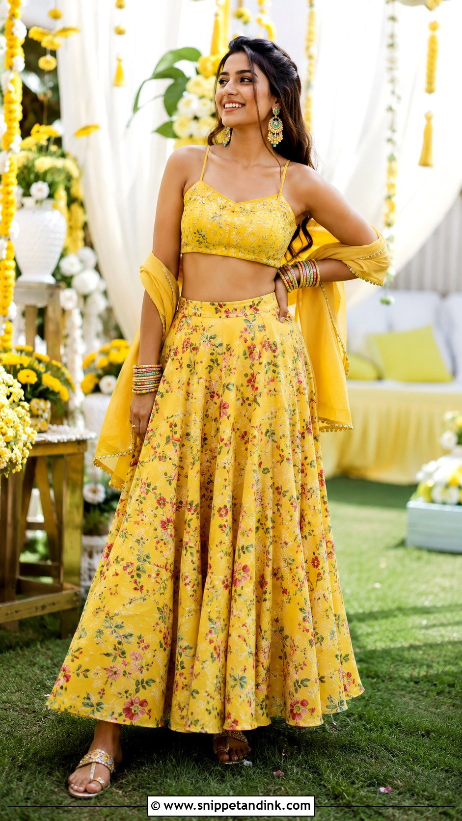 Yellow Crop Top and Skirt for Haldi - Snippet and Ink - 20 Haldi Function Dress for Sister Ideas