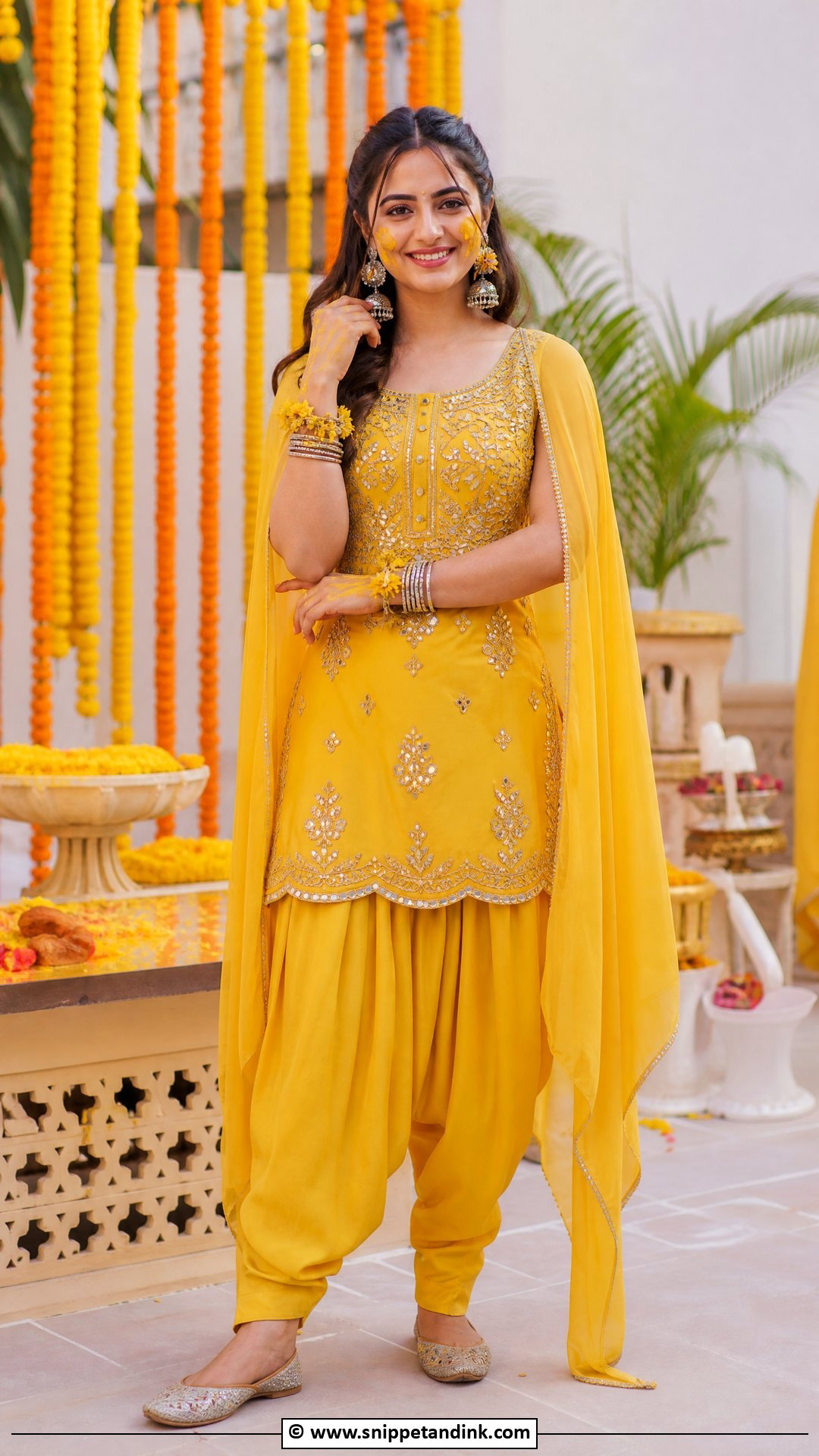 Yellow Dhoti Kurta Haldi Dress - Snippet and Ink - 35 Haldi Dress Ideas