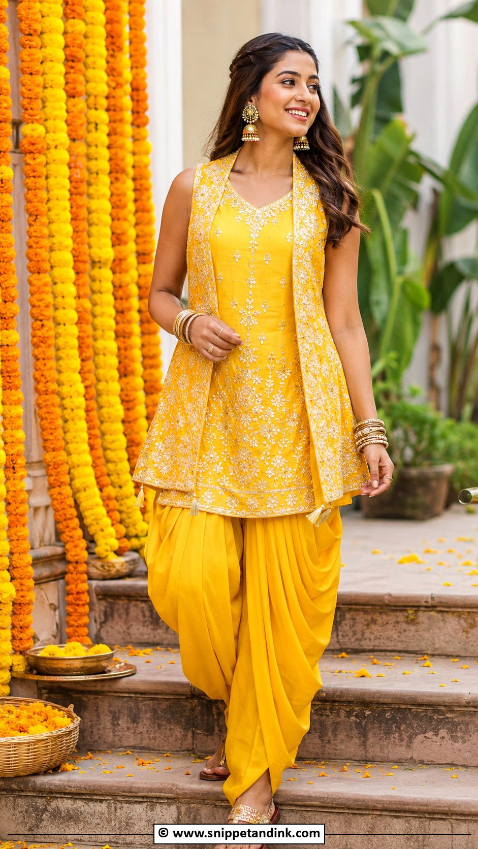 Yellow Dhoti Kurta Set For Haldi - Snippet and Ink - 30 Indian Haldi Ceremony Outfit for Sister Ideas