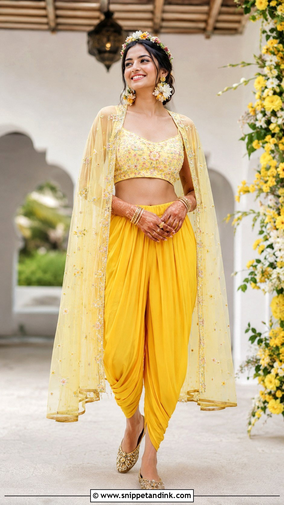 Yellow Dhoti Pant Cape Set for Haldi Bride - Snippet and Ink - 20 Dress for Haldi Function for Bride Ideas