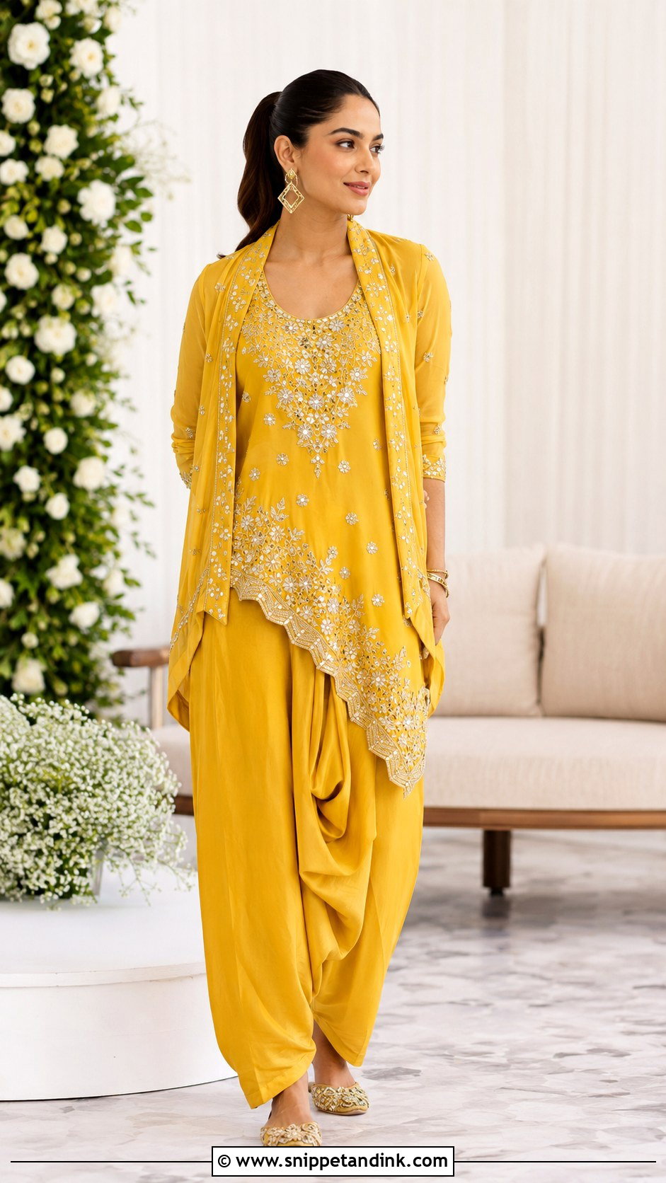 Yellow Dhoti Pant Haldi Outfit - Snippet and Ink - 20 Haldi Inspo Outfit Ideas