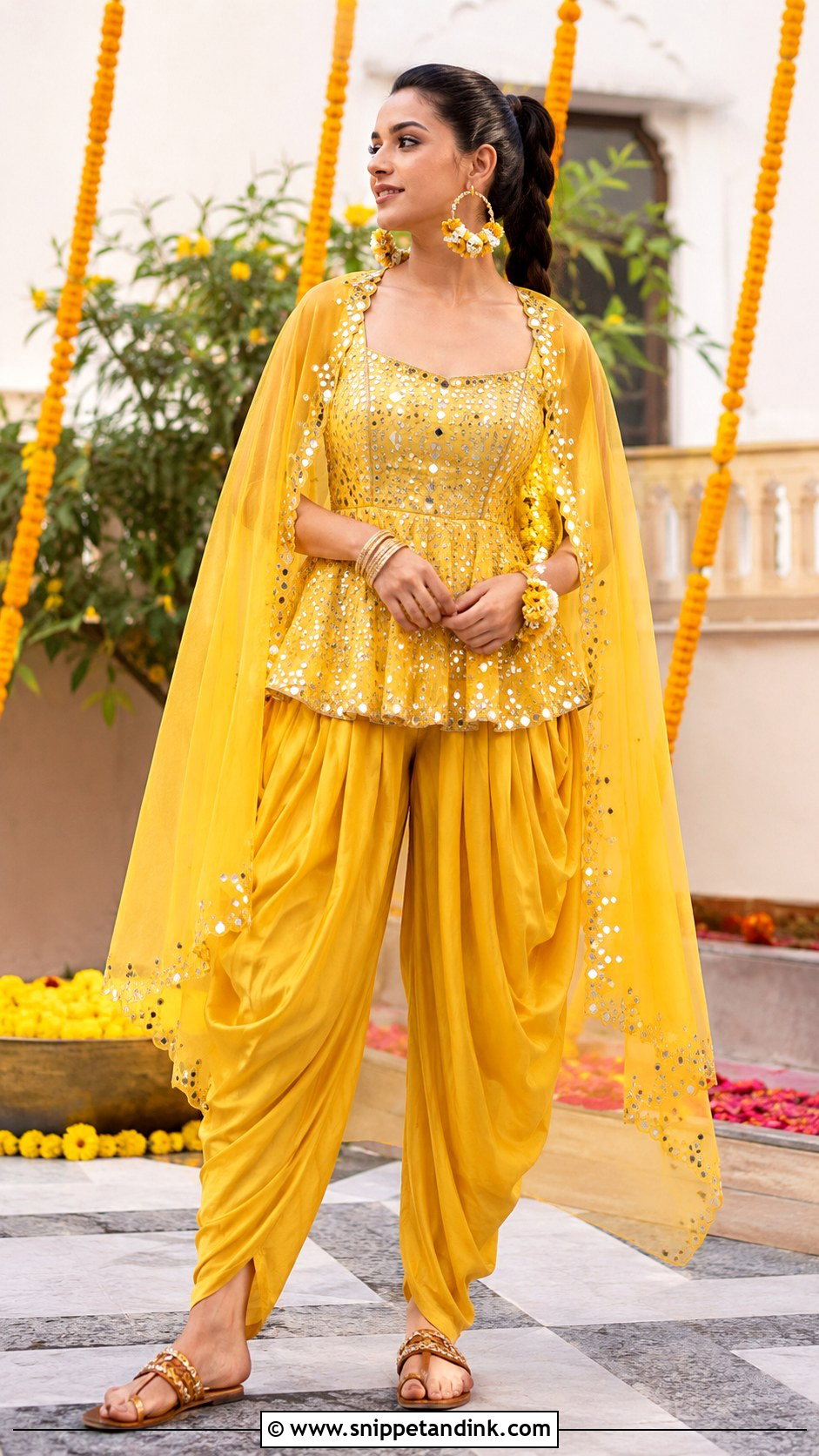 Yellow Dhoti Pant Set Haldi Outfit - Snippet and Ink - 20 Bride Haldi Dress Ideas