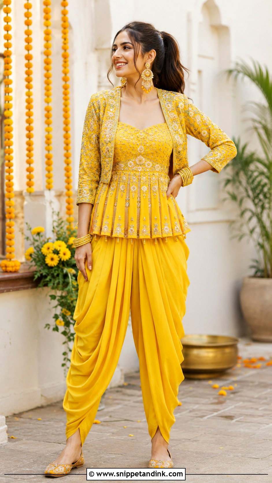 Yellow Dhoti Pant Set for Haldi - Snippet and Ink - 20 Haldi Function Dress for Sister Ideas