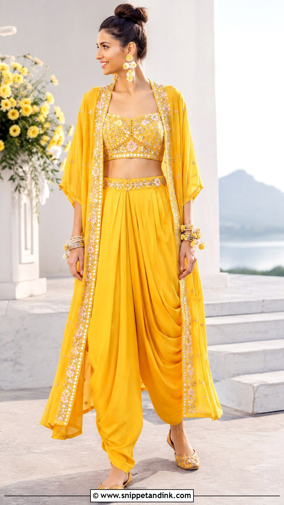 Yellow Dhoti Pant Set for Haldi - Snippet and Ink - 20 Haldi Mehendi Outfit for Bride Ideas