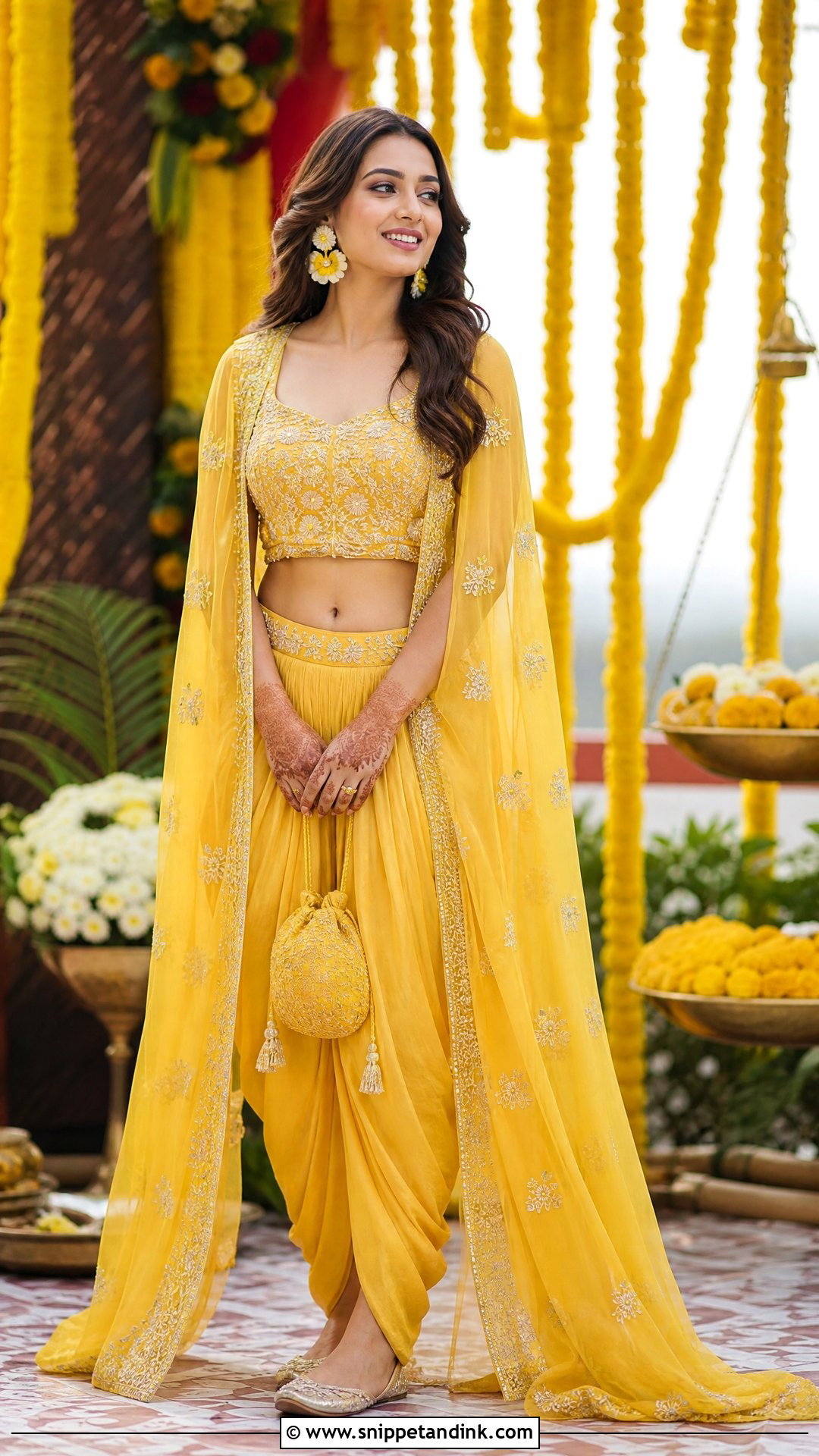 Yellow Dhoti Pants Haldi Outfit - Snippet and Ink - 20 Haldi Indowestern Outfit Ideas