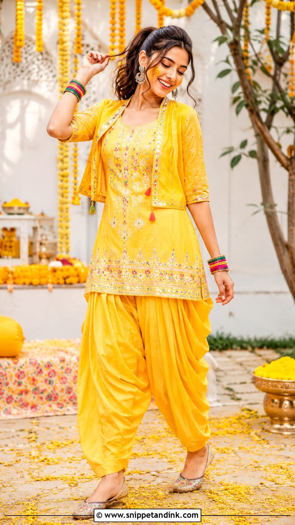 Yellow Dhoti Pants Haldi Outfit - Snippet and Ink - 20 Alia Bhatt Haldi Outfit Ideas