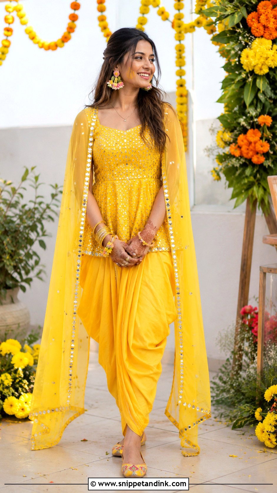 Yellow Dhoti Pants Haldi Outfit - Snippet and Ink - 20 Haldi Clothes for Bride Ideas
