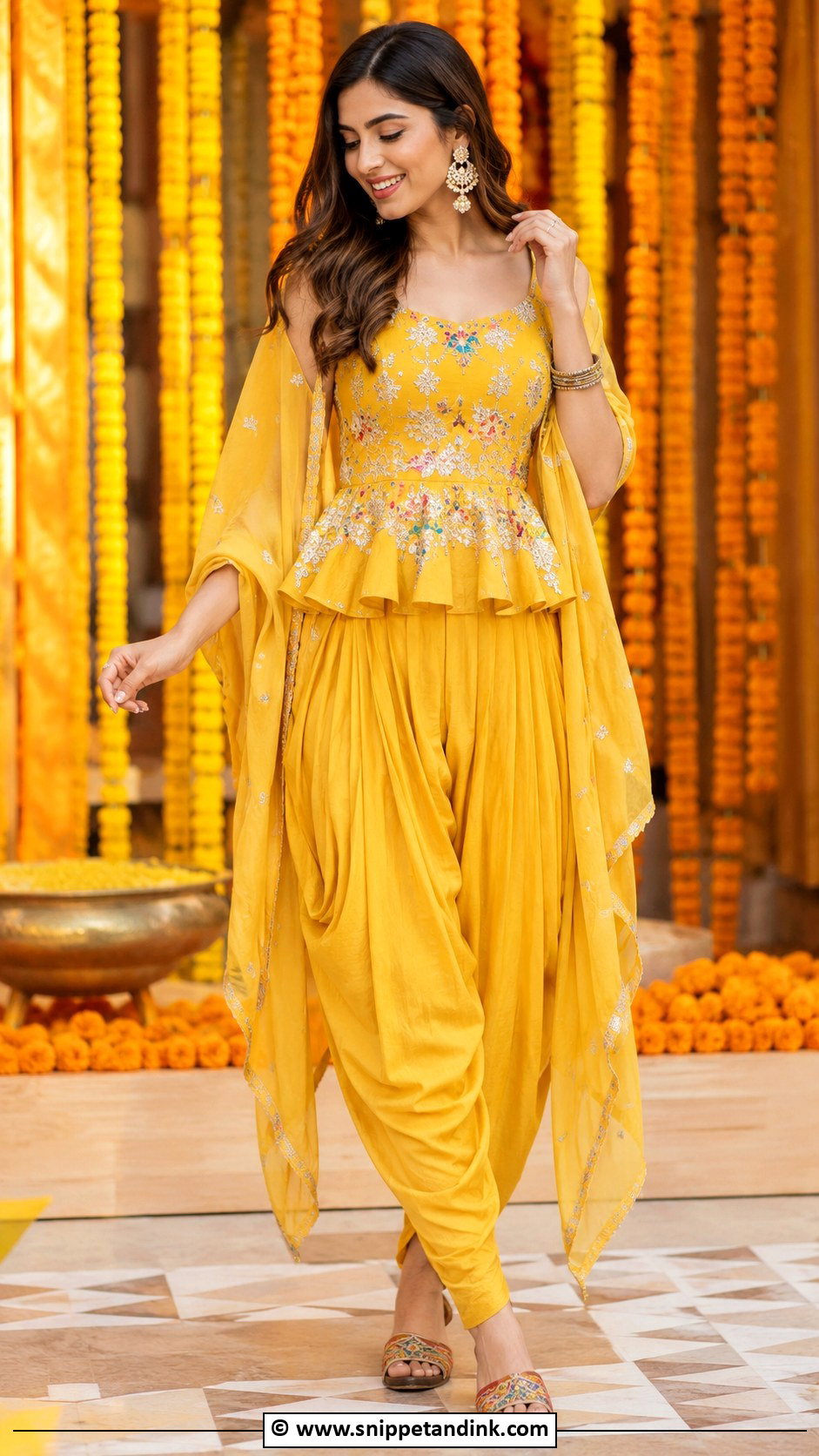 Yellow Dhoti Pants Set for Haldi - Snippet and Ink - 30 Haldi Dress Ideas for Sisters