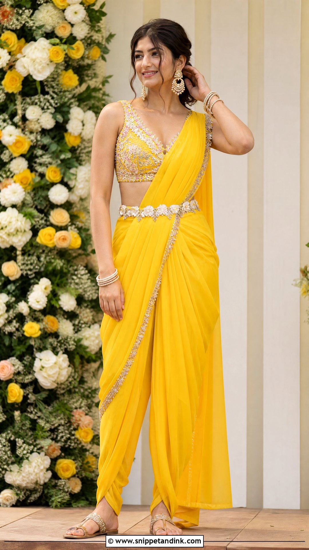 Yellow Dhoti Saree Haldi Dress - Snippet and Ink - 20 Indian Haldi Ceremony Dresses