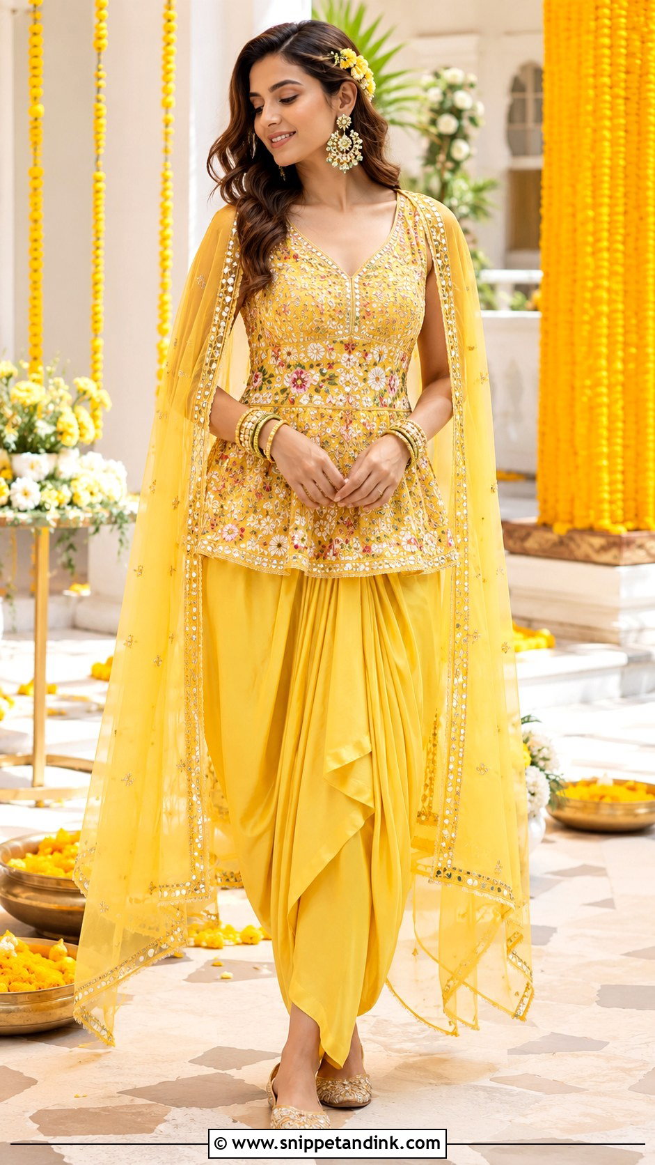 Yellow Dhoti Set For Bride Sister - Snippet and Ink - 30 Haldi Outfit for Bride Sister Ideas
