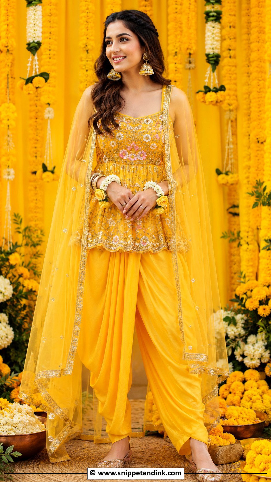 Yellow Dhoti Set For Haldi Bride - Snippet and Ink - 30 Haldi Bridal Outfit Ideas