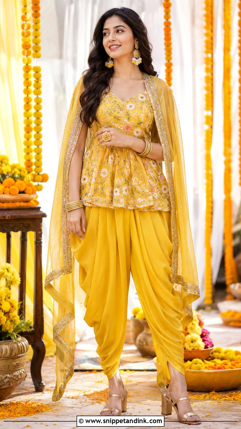 Yellow Dhoti Set For Haldi Function - Snippet and Ink - 30 Haldi Function Outfit Ideas