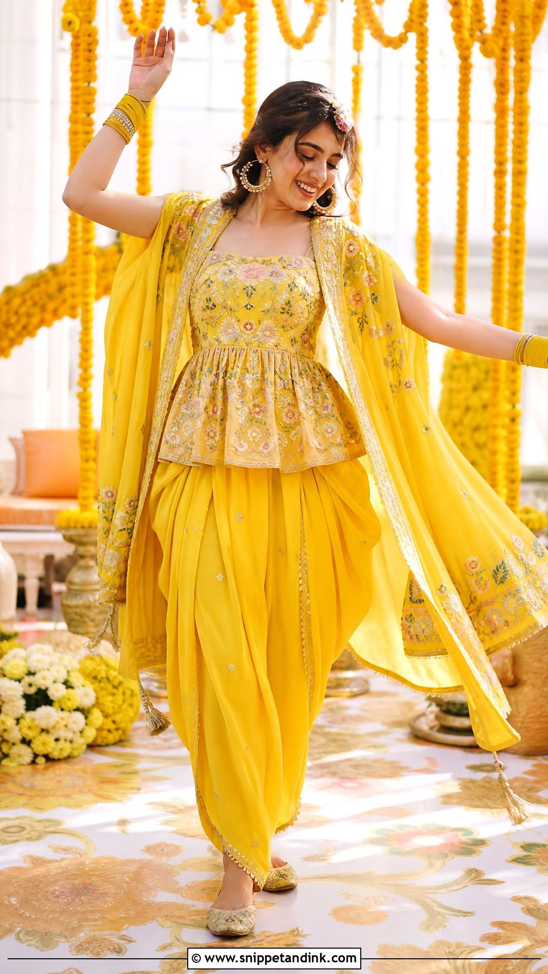 Yellow Dhoti Set For Haldi - Snippet and Ink - 25 Dress for Haldi Ideas