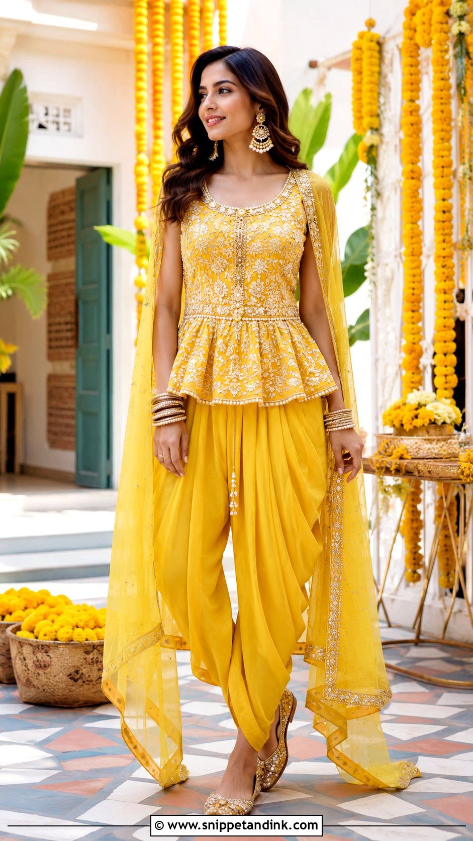 Yellow Dhoti Set Haldi Outfit - Snippet and Ink - 25 Outfit for Haldi Function Ideas