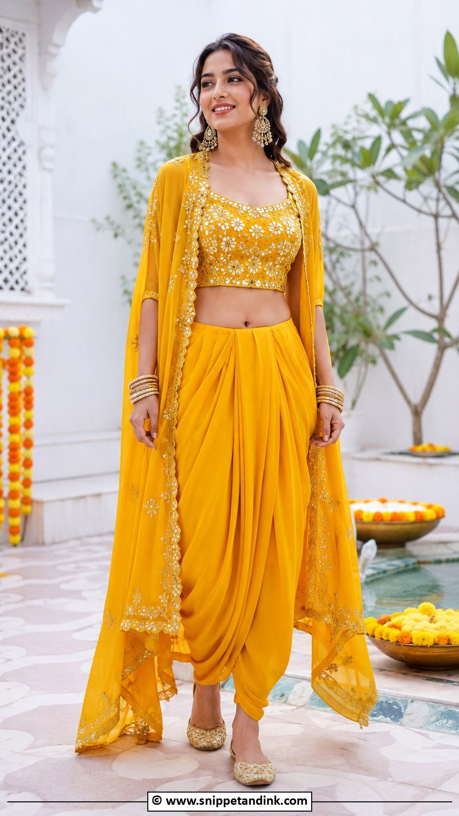 Yellow Dhoti Set Haldi Outfit - Snippet and Ink - 30 Haldi Theme Ideas Outfit